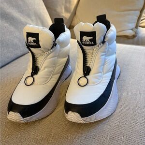 Sorel Black and White High-Top Waterproof Booties